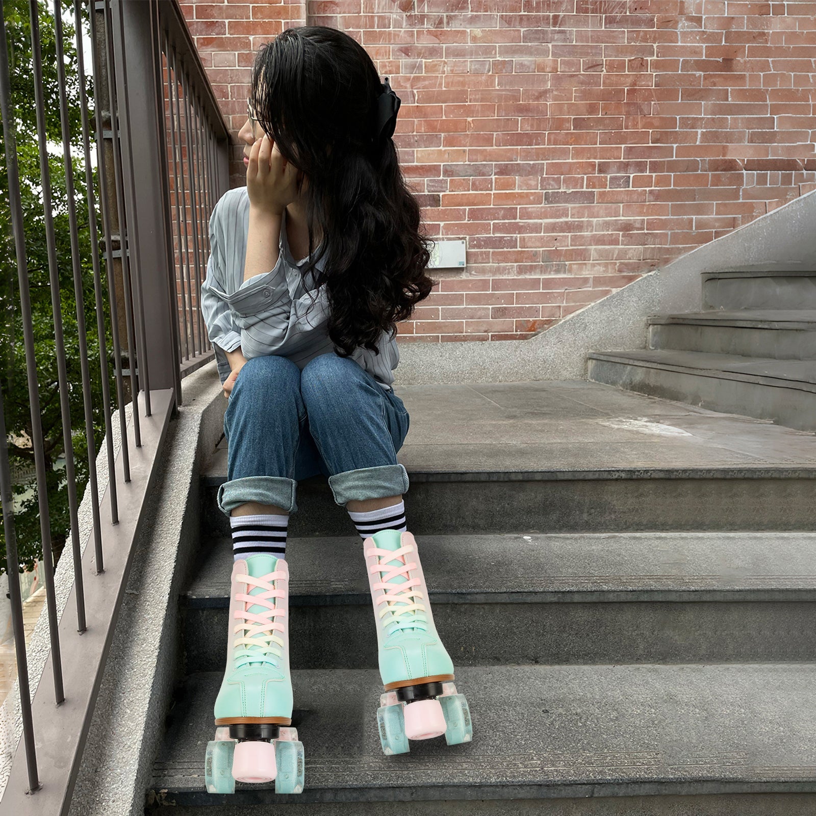 Women Double Row Roller Skates PU Leather Roller Skates Skating Shoes Inline 4 Wheels Sneakers Outdoor Children's Skate Shoes - silverfoxgoods